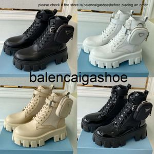 Pradshoes Novos praadas masculino designer mulheres botas monólito ziny shiny nylon bolsa de combate sapatos de combate nylon hailf externo grossa grossa bota de comprimento médio 35-46