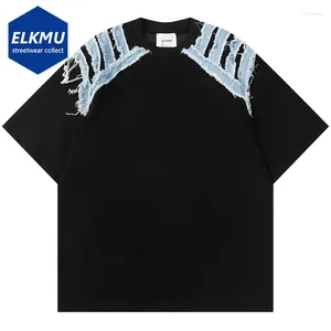 Camicie da uomo 2024 uomini hip hop streetwear patchwork harajuku t-shirt di cotone a maniche corte nera di grandi dimensioni y2k tops