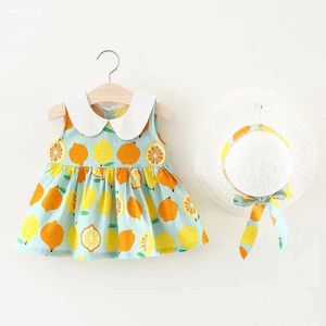 Abiti da ragazza Nuove bambine estate abiti per bambini abbigliamento abito da principessa limone senza maniche con cappello primo compleanno abiti da ragazza