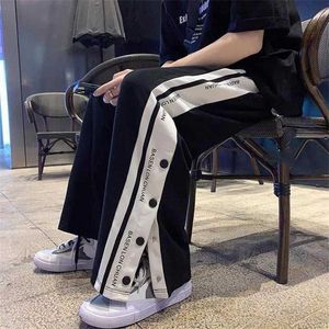 Men's Pants Y2k style wide leg straight pants 2023 street casual loose side button sports pants retro womens long pantsL2405