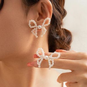 Stud Küpe Ingesight.Z Kore Iimitation Pearl Bowknot Zarif Boncuklu Kelebek Kadınların Büyüleyici Düğün Takı