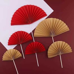 3st Candles Red Fan Happy Birthday Cake Decoration origami Fan Party Cake Pink Fan Card Insertion Flag Princess Activity Paper Folding Fan