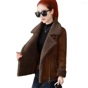 Frauenjacken Winter kurzer Wildleder Kunstleder Jacke Frauen braun weiß weiß Motorrad Biker Outwear Tops Mantel 3xl