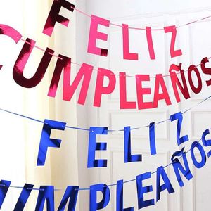 バナーフラグ新しいスペイン語のお誕生日おめでとう手紙バナープルフラッグバースデーパーティー雰囲気の装飾プルフラワーS1251