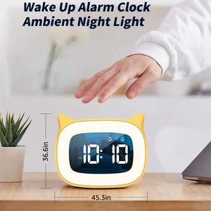 Desk Table Clocks Rechargable Music Digital Alarm Clock Night Light Touch Snooze Always-on Display Desktop Table Clock 12/24H Dual Alarm LED Clock