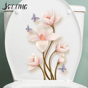 Flower Toilet Stickers Bathroom Seat Cover Sticker Selfadhesive Removable Waterproof PVC Refrigerator Posters 240506