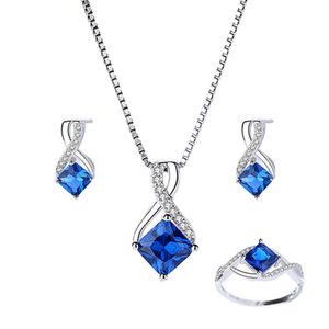 Sapphire high-end jewelry set, necklaces, earrings, rings, sterling silver infinite pendant necklaces, rings, earrings for women