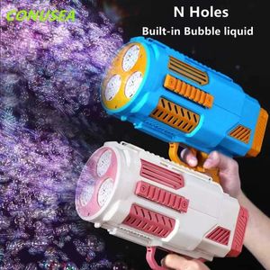 Gun Toys N Hole Automatic Bubble Gun Machine inbyggt bubbelvatten med lätt raket Bubble Blower Maker Fortsatt tvålbubbla bröllop T240506