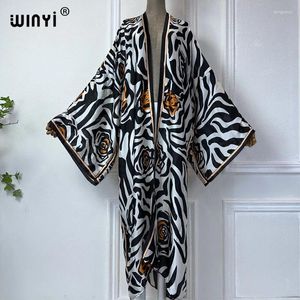 Summer Kimono Zebra Print Beach Wear Wygodna sukienka Maxi Eleganckie stroje kardiganów dla kobiet Abaya Dubai Luxury