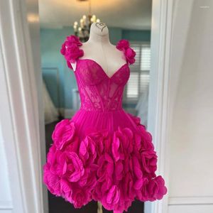 Casual Dresses Fabulous Fuchsia 3D Flower Women Mini till engagemang Bröllop Floral lacce kort maxi klänning med korsett bustier