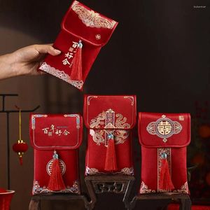 Embrulhar presente vários padrões 2024 Bordado de bolso de dinheiro desejos do ano Bênção de bênção Tassel Design Red Envelope Party Gifts