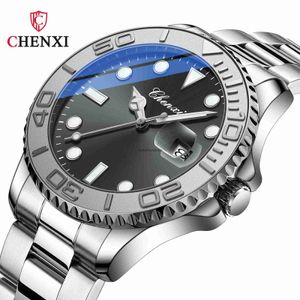 CHENXI Dawn Watch New High end Mens Water Ghost Solid Steel Band Calendar Night Light Waterproof Quartz