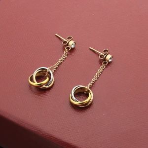 Utsökt mode Lady Titanium Steel Tassels Single Diamond Three Color Circles Rings 18k Gold Plated Engagement Dangle örhängen