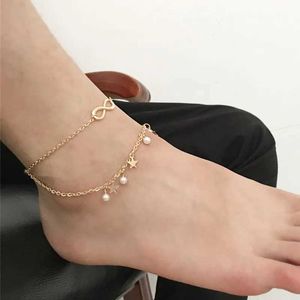 Anklets 2024 New Elegant Simulated Pearl Double Layer Anklet With Star 8 Words Bohemian Ankle Bracelet Boho Foot Jewelry