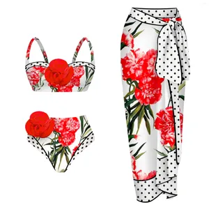 Women's Swimwear 2024 3D Flower Bikini Underwire Swimsuit With Skirt High Waist For Women Push Up Two Piece Bathing Suits Summer Female