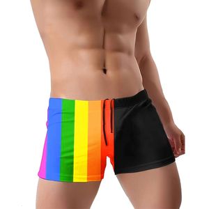 Herren Badebekleidung 2024 Neue farbige rote Streifen -Spleiß -Herren Flat Winkel Schwimmshorts eng gebunden