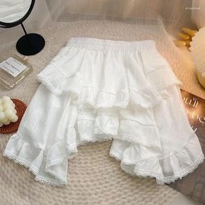 Skirts Deeptown White Skirt Irregular Ruffles Kawaii Women Mini Japanese Style Sweet Patchwork Elegant Casual Black Short