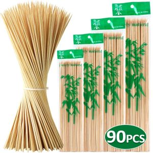 Accessoires 90pcs Bamboo Stick Food Grade Bambusspießstäbe Einweg natürlicher Holz Langstock für Barbecue Obst BBQ Werkzeuge 15/20/25/30 cm