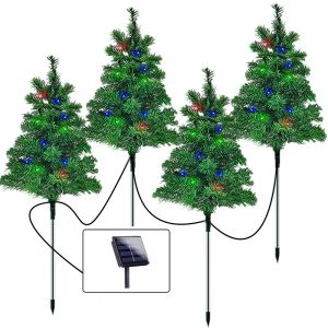 Decorations LED Solar Christmas Decorations Tree Lights Outdoor Waterproof One Drag Four Solar Stake Lights Xmas Tree Garden Decor