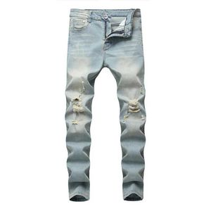 Jeans masculinos estilo simples estilo retro sólido buraco apertado calça calças de jeans da moda Tear lágrima jeansl2405 Jeansl2405