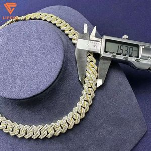 Fine Jewelry Hip Hop 15mm 925 Sterling Silver Vvs Moissanite Diamond Iced Out Cuban Link Chain Necklace for Men
