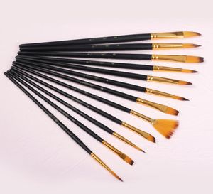 Ustaw 12PCS Różne kształt Artist Paint Brush Nylon Paint Pen z drewniany słup akrylowy akwarela oleju