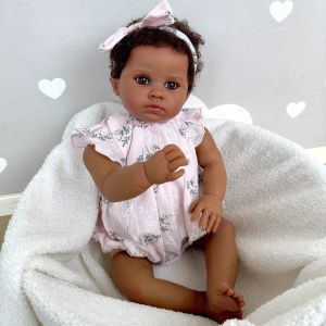 Dolls NPK 24inch Dark Brown Skin Reborn Toddler Baby Doll Soft Cloth Body Rooted Hair High Quality Hand Painted Doll Real Picture