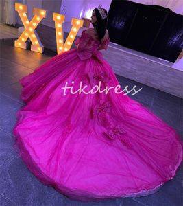 Sparkly Fuchsia Quinceanera платья 2024 года с 3D Florals Luxury Off Priser