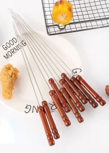 Accessoires Edelstahl Barbeque Stick mit Holzgriff runden Grillstift flache Grill Lammspieß Barbeque Stick BBQ