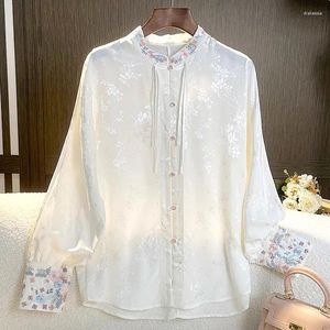 Bluzki damskie 2024 w stylu chiński biały haft vintage koszulka Zen Dish Bluckle Tang Suit Hanfu Top Women Bluzka