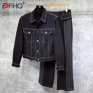 PFHQ Chic Denim Darkwear Jackets Set Mens Autunno Haute Haute Handsome Elastic Waist Design Drive Driver Drivery 21Z2069 240428