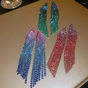 Dangle Earrings Fashion Geometric Colorful Crystal For Women Long Tassel Red Green Rhinestone Ladies Weddings Jewelry