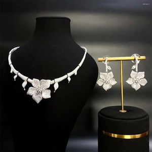 Necklace Earrings Set Simple Luxury Five-leaf Petal Clear Cz Flower Bridal Necklaces For Women 2024 Jewelry