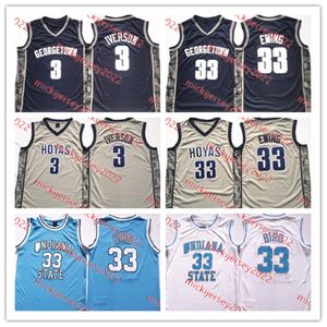 Mens Allen Iverson Georgetown Hoyas Basketball Jersey Stitched 33 Larry Bird Indiana State Sycamores Jerseys S-3XL 298l