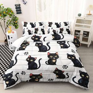 Däcke Cover Kawaii Cat Print duvet, hela säsongen sängkläder för tonåringar och vuxna sovrum sängdekor, älskar djur söt set - 1 tröstare med 2 kuddar