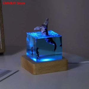 Miniatures LMHBJY Ocean Resin Whale Humpback Whale 5cm Cube Ornament Nightlight Mini Nightlight Birthday Gift Jewelry