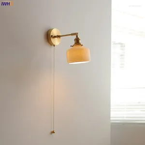 Lâmpada de parede iwhhd nórdico de cobre de cerâmica liderado ao lado de puxar a corrente de corrente subir para baixo do espelho de banheiro ajustável WandLamp WandLamp