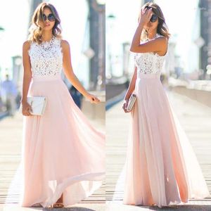Lässige Kleider 2024 verkaufen Frauen sexy vestidos party nackt rosa Strand Sommer Boho Maxi Long Hollow Out Patchwork Sundress Plus Size