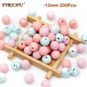 Blocks TYRY.HU 200Pcs Silicone Beads 12mm Round Bead DIY Baby Pacifier Chain Accessory Pendant BPA Free Ecofriendly Baby Teether Toys