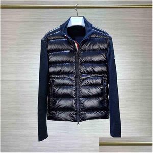 Mens Down Parkas Winter Men Fashion Jackets Wool Knitting e 90% White Duck Padding Patchwork Zipper Up Cardigan Man Coats Autunno Drop Dhxjs