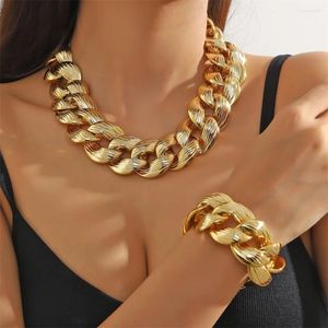 Necklace Earrings Set ESALE Trendy Gold Color Resin Chain Necklace&Bracelet Jewelry Women Wide Chunky Choker Girls Party TZ010