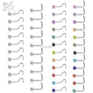 Body Arts Zs 8-14pcs/Lotto Stupia naso in acciaio inossidabile set 2 mm colorato colorato per piercinchi di cristallo CZ Vietta a forma Nostril Piercings Nostrile Gioielli 20G D240503