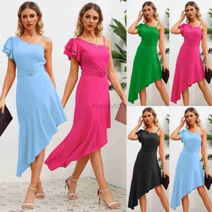 Vestidos casuais básicos vestido designer ombro inclinado na cintura alta vestido de bainha 2024 Vestido de suspensório de folhas de lótus feminino para mulheres de tamanho mais tamanho longo da saia longa