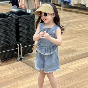 Clothing Sets 2024 Summer Korean Style Children's Wear Product Girl's Floral Camisole Dress Holiday Shirt