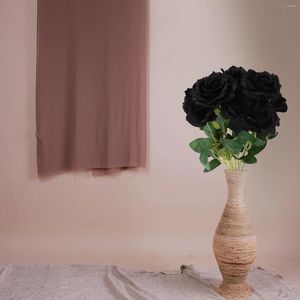 Flores decorativas 10 PCs Simulação Black Rose Fake Bouquet Flor Artificial Flor Roses Decoram Planta de Noiva de Seda