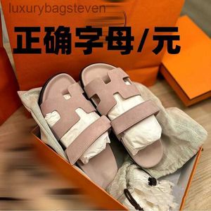 Fashion Original Hremms Designer Slippers h Ceramic Second Uncle Slippers Cowhide Beach Sandals Womens Outerwear 2024 Summer Leather Line Slip with 1:1 Logo