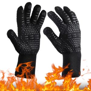 Luvas Luvas para churrasco Luvas de neoprene Alto temperatura Isolamento de isolamento resistente ao óleo Luvas de churrasqueiras de microondas longas de forno