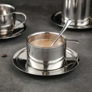 Tumblers 304 rostfritt stål kaffekopp Stor cappuccino med sked och sås lämplig för teentusiaster Creative Gift H240506