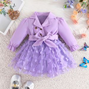 子供のためのドレスドレス324ヶ月誕生日長袖かわいい蝶の刺繍メッシュ