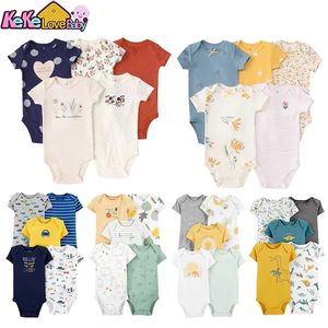 Summer Baby Tip-Bilting Clothing dla dziewcząt i chłopców w 100% czysty bawełniany krótki rękaw urodzone ubranie dla niemowląt kombinezon dla dzieci 5 sztuk 6-24 miesięcy odzieży 240428